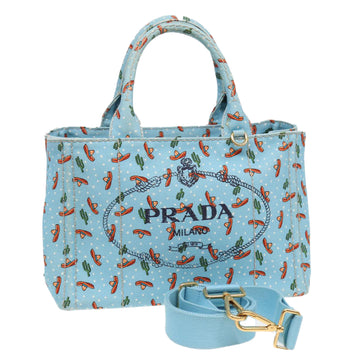 PRADA Canapa PM Hand Bag Canvas 2way Blue Auth ar12143