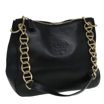 PRADA Chain Shoulder Bag Leather Black Auth ar12151