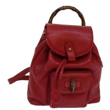 GUCCI Bamboo Backpack Leather Red 003 1705 0030 Auth ar12168