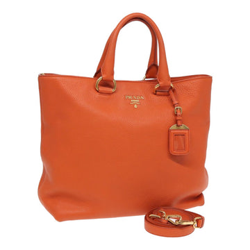 PRADA Hand Bag Leather 2way Orange Auth ar12200