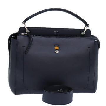 FENDI Dot Com Hand Bag Leather 2way Navy Auth ar12222