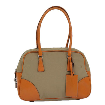 PRADA Hand Bag Canvas Beige Orange Auth ar12262