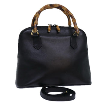 GUCCI Bamboo Hand Bag Leather 2way Black 000 1046 0290 Auth ar12273