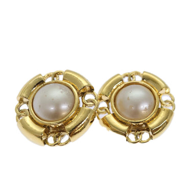 CHANEL COCO Mark Pearl Earring metal Gold CC Auth ar12349