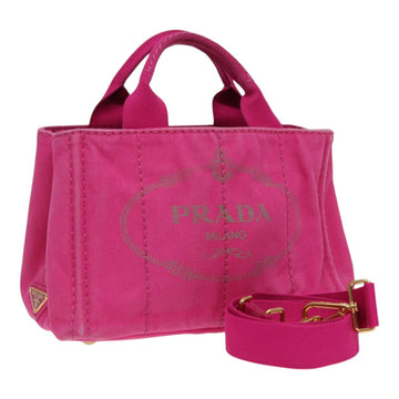 PRADA Canapa PM Hand Bag Canvas 2way Pink Gold Auth ar12364