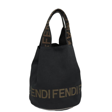 FENDI Hand Bag Nylon Black Gold Auth ar12398