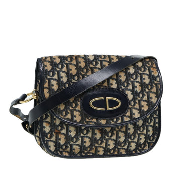 CHRISTIAN DIOR Trotter Canvas Shoulder Bag Navy Gold Auth ar12401