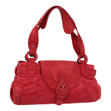 LOEWE Anagram Shoulder Bag Suede Silver Red Auth ar12491