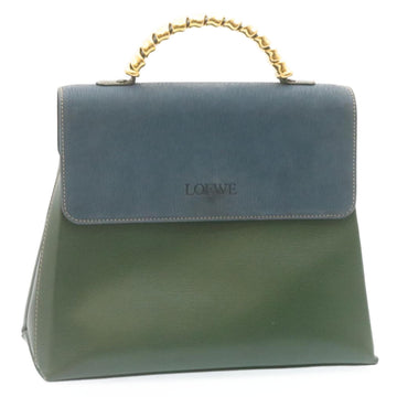 LOEWE Hand Bag Leather Green Blue Auth Ar6429