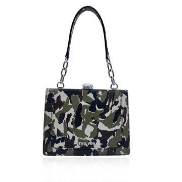 MIU MIU Military Green Camouflage Leather Handbag With Crystal