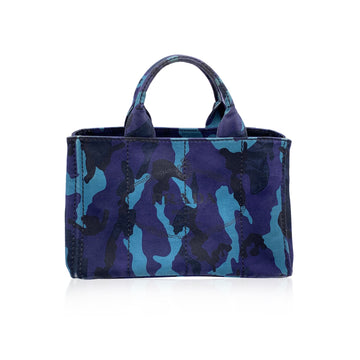 PRADA Blue Camouflage Canvas Canapa Logo Tote Bag