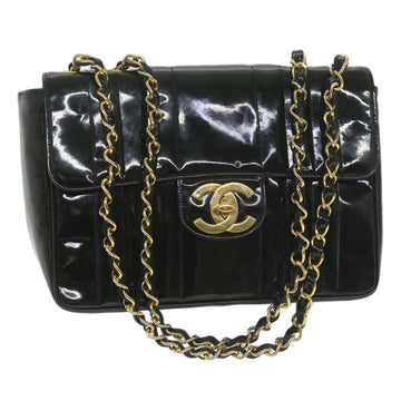 CHANEL Mademoiselle Chain Shoulder Bag Patent leather Black CC Auth bs11602