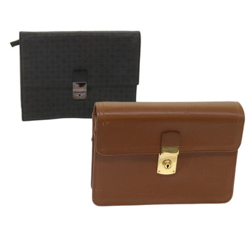 GIVENCHY Clutch Bag Leather 2Set Black Brown Auth bs11874