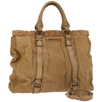 MIU MIU Hand Bag Leather 2way Beige Auth bs11993