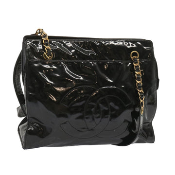 CHANEL Chain Shoulder Bag Enamel Black CC Auth bs12655