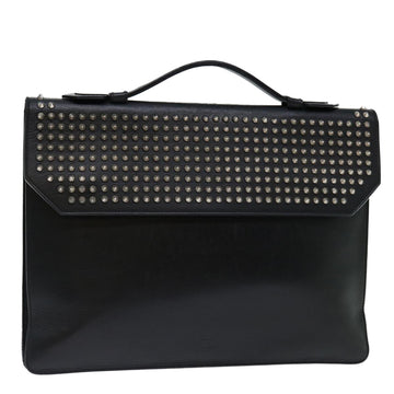 Christian Louboutin Studs Hand Bag Leather Black Auth bs13080