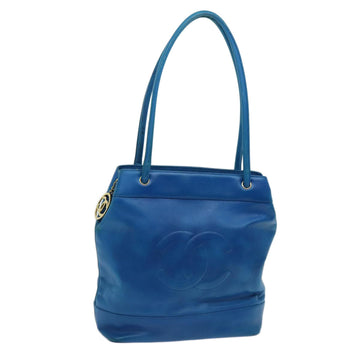 CHANEL Tote Bag Caviar Skin Blue CC Auth bs13378