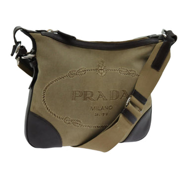PRADA Shoulder Bag Canvas Beige Auth bs13413