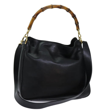 GUCCI Bamboo Hand Bag Leather 2way Black 001 1638 Auth bs13433