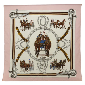 HERMES Carre 90 EQUiPAGES Scarf Silk Pink Auth bs13484