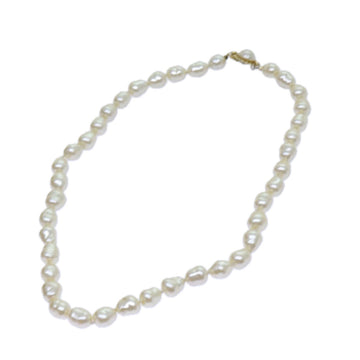 CHANEL Pearl Necklace metal Gold CC Auth bs13497