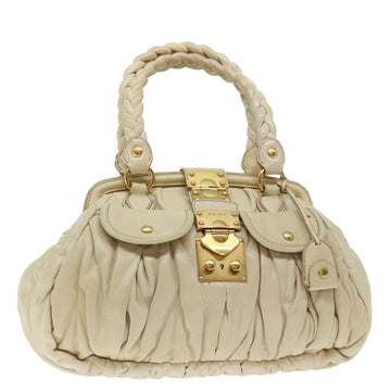 MIU MIU Materasse Hand Bag Leather Beige Auth bs13556