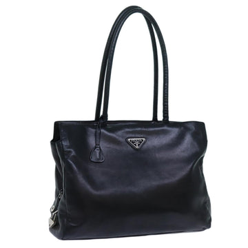 PRADA Tote Bag Leather Black Auth bs13666