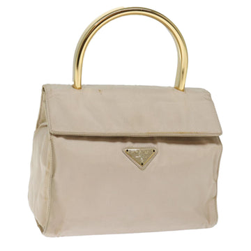 PRADA Hand Bag Nylon Beige Auth bs13724