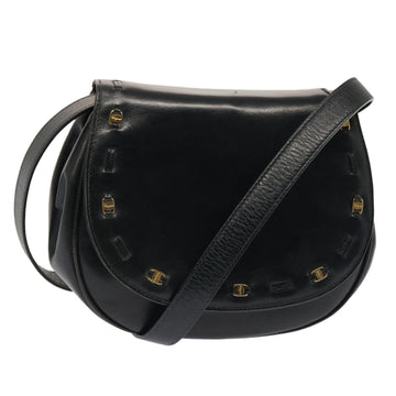 SALVATORE FERRAGAMO Shoulder Bag Leather Black Auth bs13732