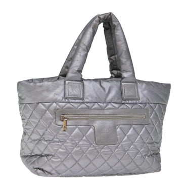 CHANEL Cococoon Hand Bag Patent leather Silver CC Auth bs13736