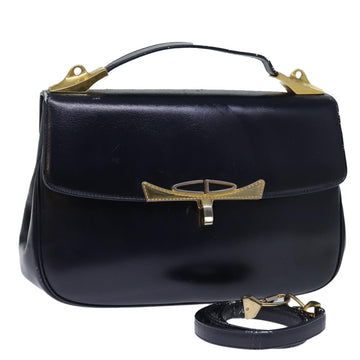 CHRISTIAN DIOR Hand Bag Leather 2way Navy Auth bs13792