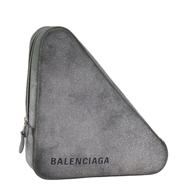 BALENCIAGA Triangle Duffle Clutch Bag Leather Gray 476976 Auth bs13794