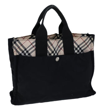 BURBERRY Nova Check Blue Label Hand Bag Nylon Beige Black Auth bs13817