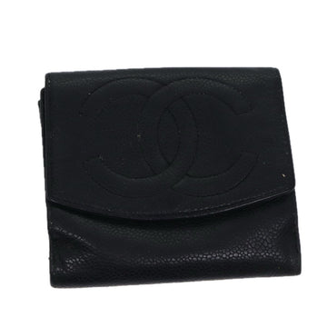 CHANEL Wallet Caviar Skin Black CC Auth bs13886