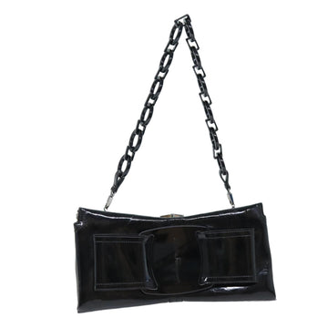 SALVATORE FERRAGAMO Shoulder Bag Enamel Black Auth bs13913