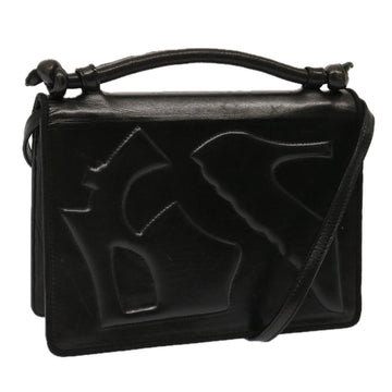 SALVATORE FERRAGAMO Hand Bag Leather 2way Black Auth bs13918