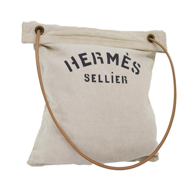 HERMES Alain GM Shoulder Bag Canvas Beige Auth bs14186