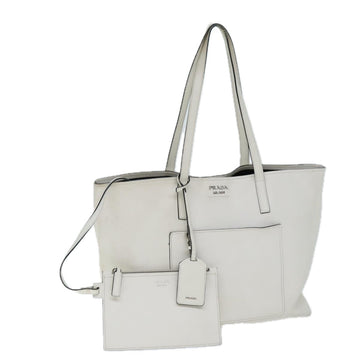 PRADA Tote Bag Leather White Auth bs14221