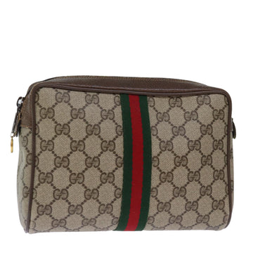 GUCCI GG Supreme Web Sherry Line Clutch Bag PVC Beige Red 75 01 012 Auth bs14245