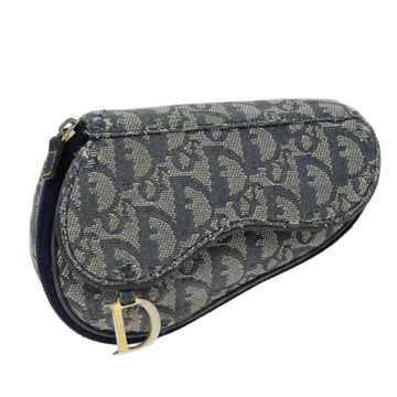 CHRISTIAN DIOR Trotter Canvas Saddle Pouch Accessory Pouch Navy Auth bs14248