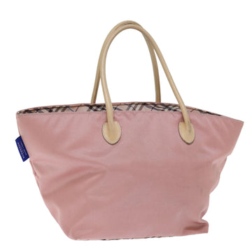 BURBERRY Nova Check Blue Label Hand Bag Nylon Pink Auth bs14275