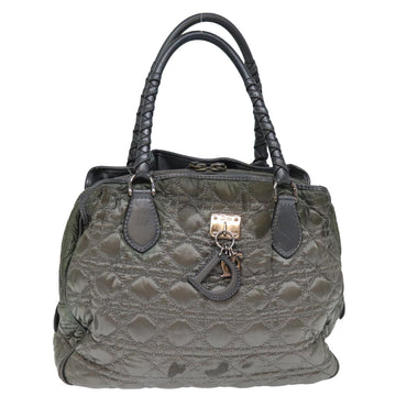 CHRISTIAN DIOR Lady Dior Canage Hand Bag Nylon Gray Auth bs14281