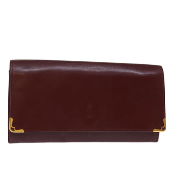 CARTIER Clutch Bag Leather Wine Red Auth bs14298