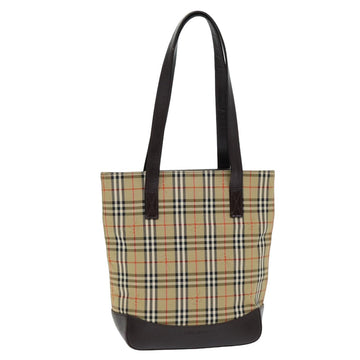 BURBERRY Nova Check Tote Bag Canvas Leather Beige Auth bs14347