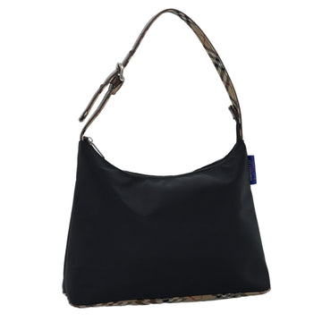 BURBERRYSs Nova Check Blue Label Shoulder Bag Nylon Black Beige Auth bs14387