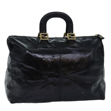 FENDI Hand Bag Enamel Black Auth bs14420