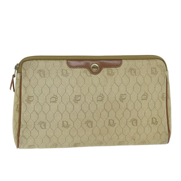 CHRISTIAN DIOR Honeycomb Canvas Clutch Bag PVC Leather Beige Auth bs14451