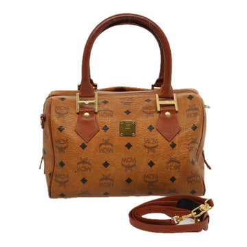 MCM Vicetos Logogram Boston Bag PVC Leather 2way Brown Auth bs14467