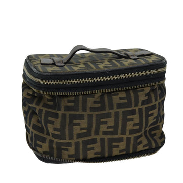 FENDI Zucca Canvas Vanity Cosmetic Pouch Brown Black Auth bs14490
