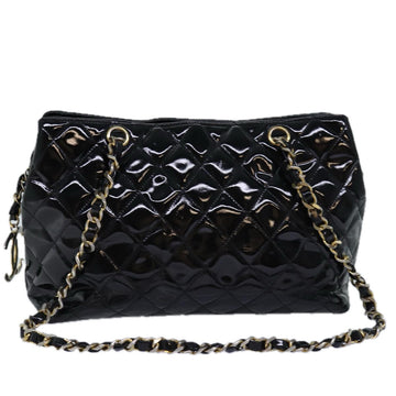 CHANEL Matelasse Chain Shoulder Bag Enamel Black CC Auth bs14518